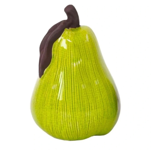 Stoneware Pear Figurine with Brown Stem and
Leaf Gloss Finish Chartreuse Green - Picture 1 of 3